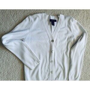 LINDA MATHEWS White V-Neck Cardigan size Medium